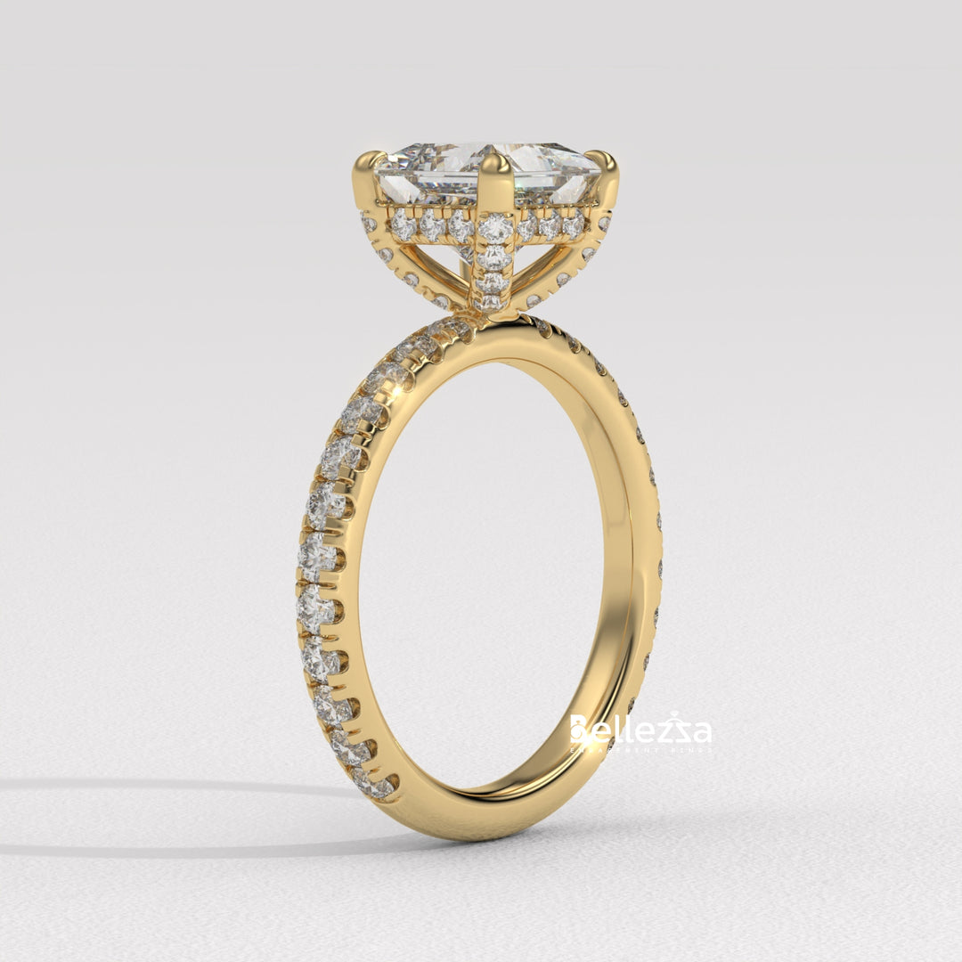 1.0-2.0CT Princess Cut CVD Diamond Pave Setting Engagement Ring