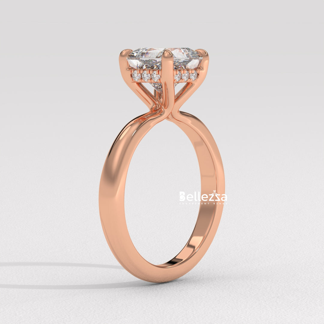 1.0-2.0CT Princess Cut CVD Diamond Hidden Halo Engagement Ring