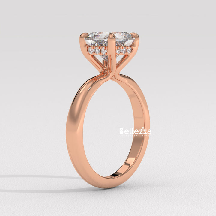 1.0-2.0CT Princess Cut CVD Diamond Hidden Halo Engagement Ring