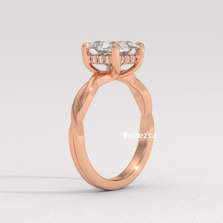 1.50-2.50CT Princess Diamond Twisted Hidden Halo Lab Grown Engagement Ring