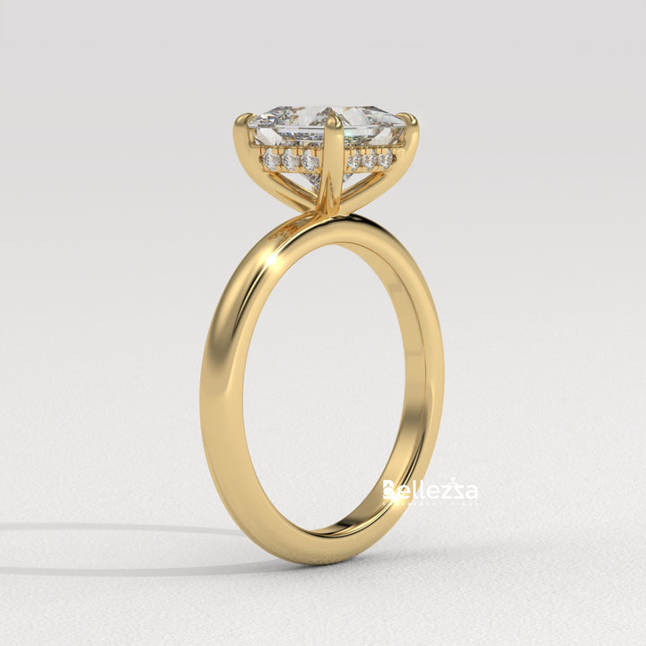 1.0-2.0CT Princess Cut CVD Diamond Hidden Halo Engagement Ring