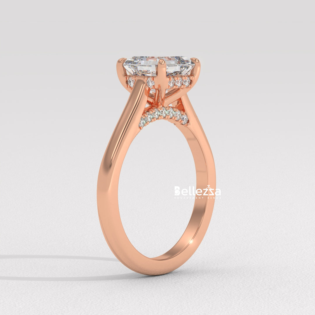 1.50-2.50CT Asscher Cut CVD Diamond Hidden Halo Setting Engagement Ring