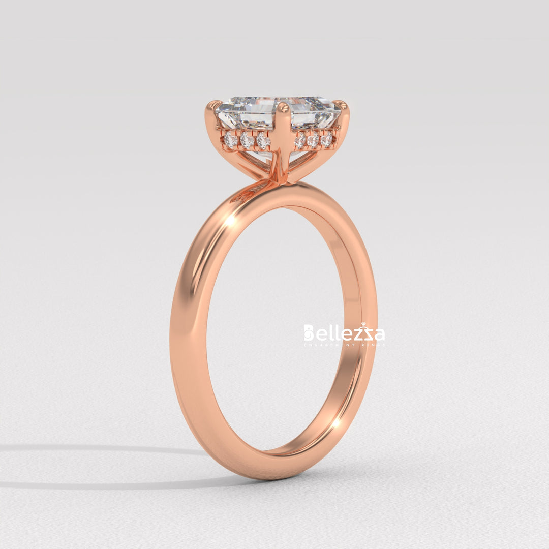 1.50-2.50CT Asscher Cut Diamond Hidden Halo Lab Grown Engagement Ring