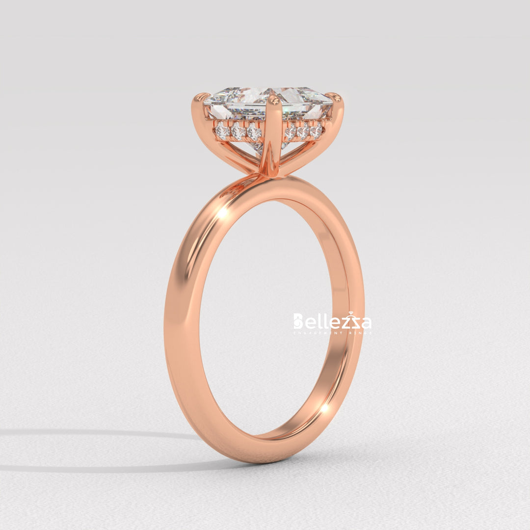 1.0-2.0CT Princess Cut CVD Diamond Hidden Halo Engagement Ring