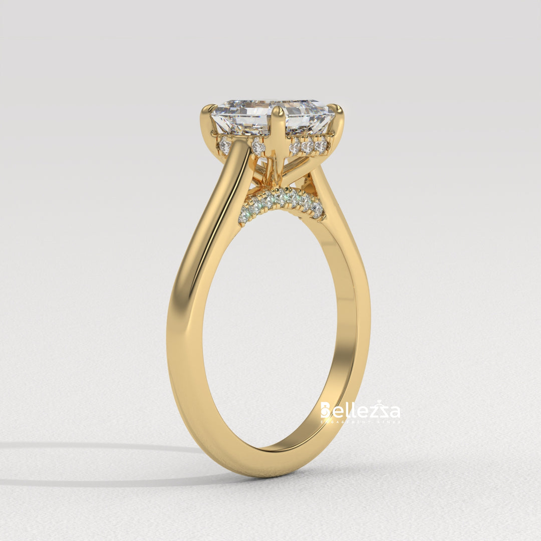 1.50-2.50CT Asscher Cut CVD Diamond Hidden Halo Setting Engagement Ring