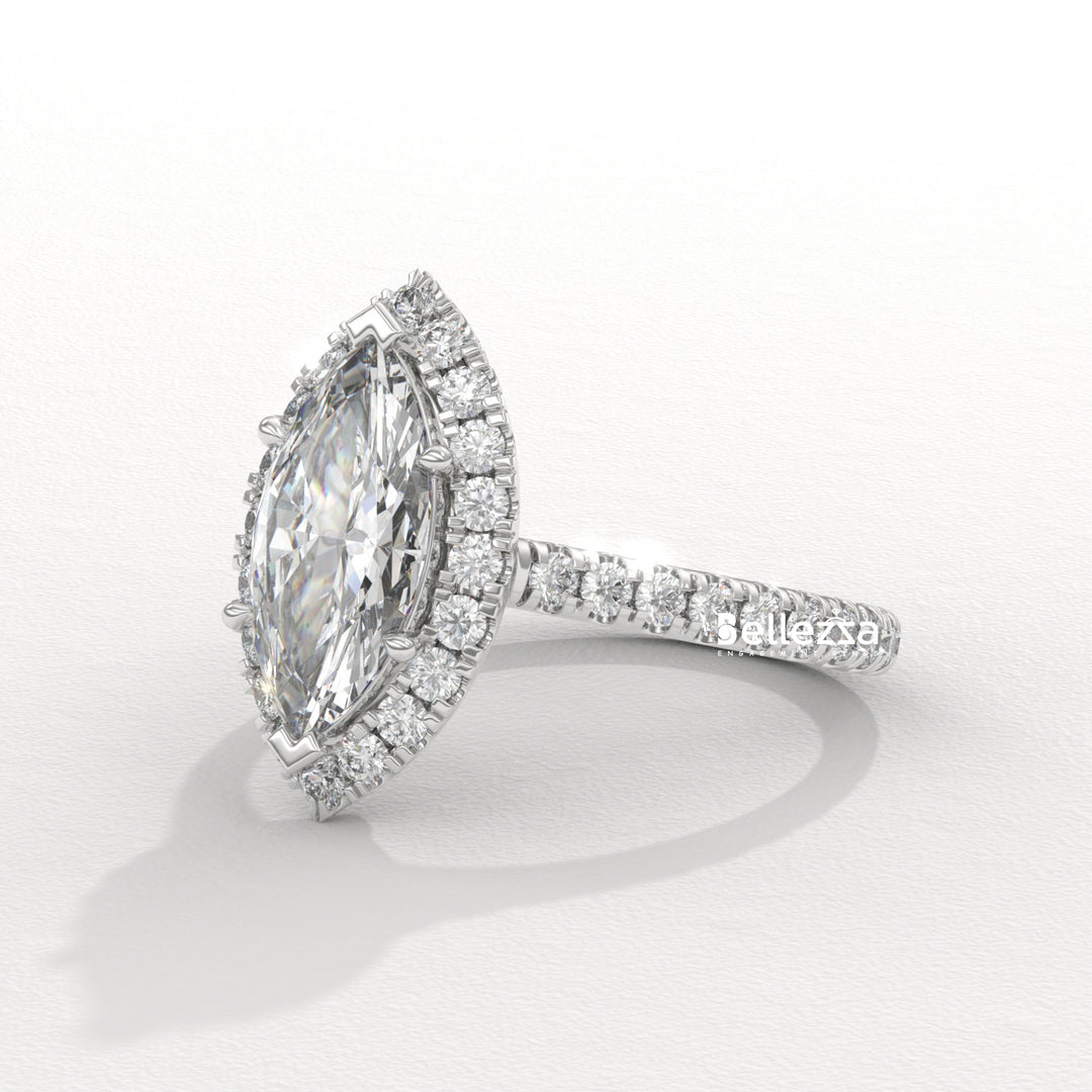 1.50-2.50CT Marquise Cut CVD Diamond Halo Pave Set Engagement Ring