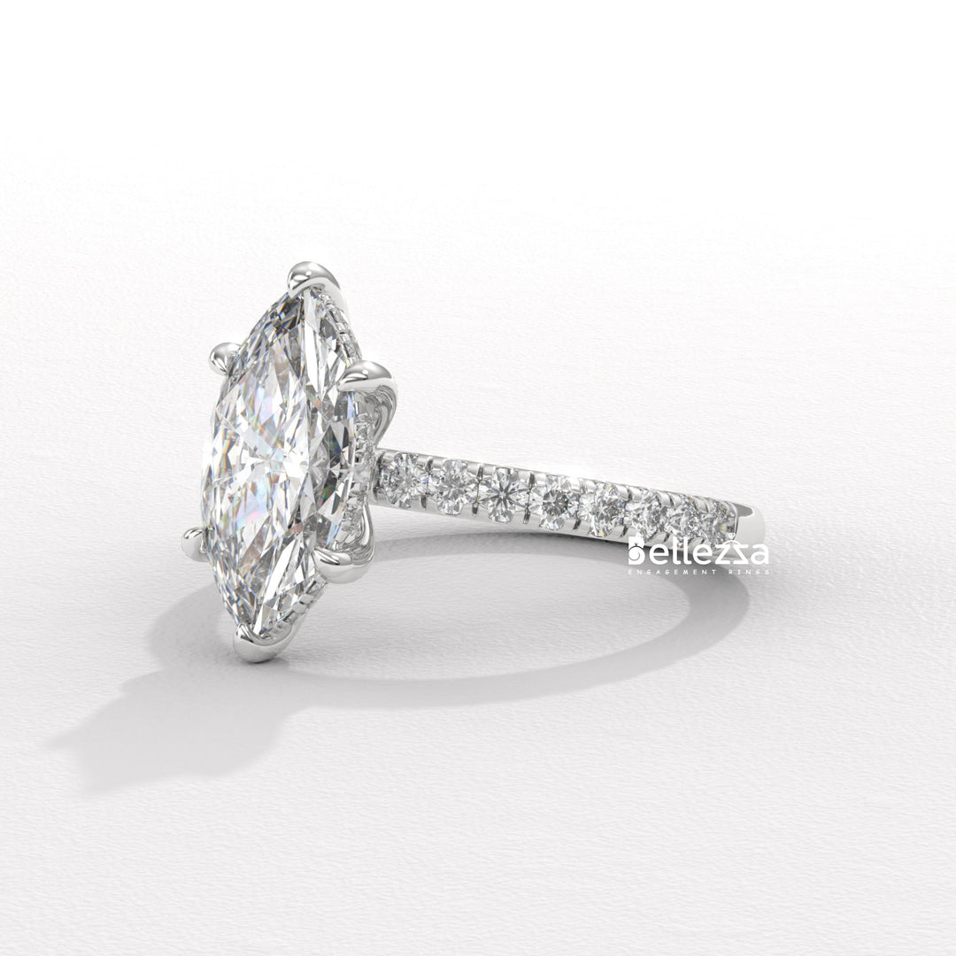 2.50-3.50CT Marquise Cut CVD Diamond Pave Setting Engagement Ring