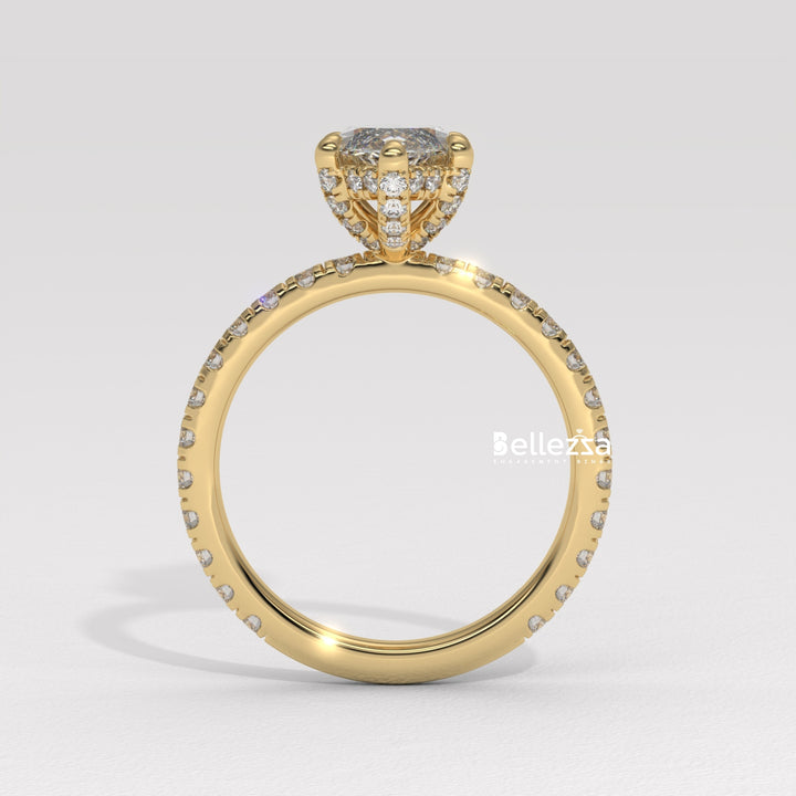 2.0-3.0CT Marquise Cut CVD Diamond Pave Setting Engagement Ring