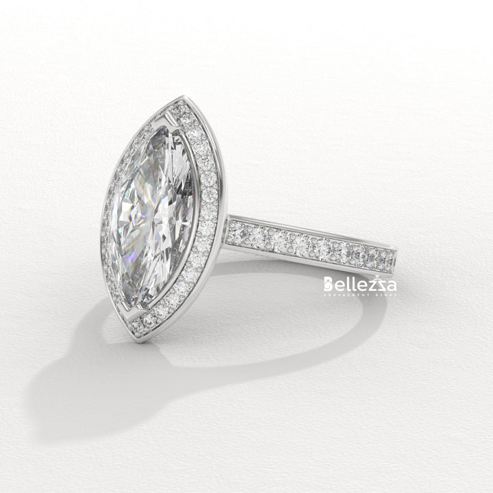 2.0-3.0CT Marquise Cut Halo Pave Setting Lab Grown Engagement Ring