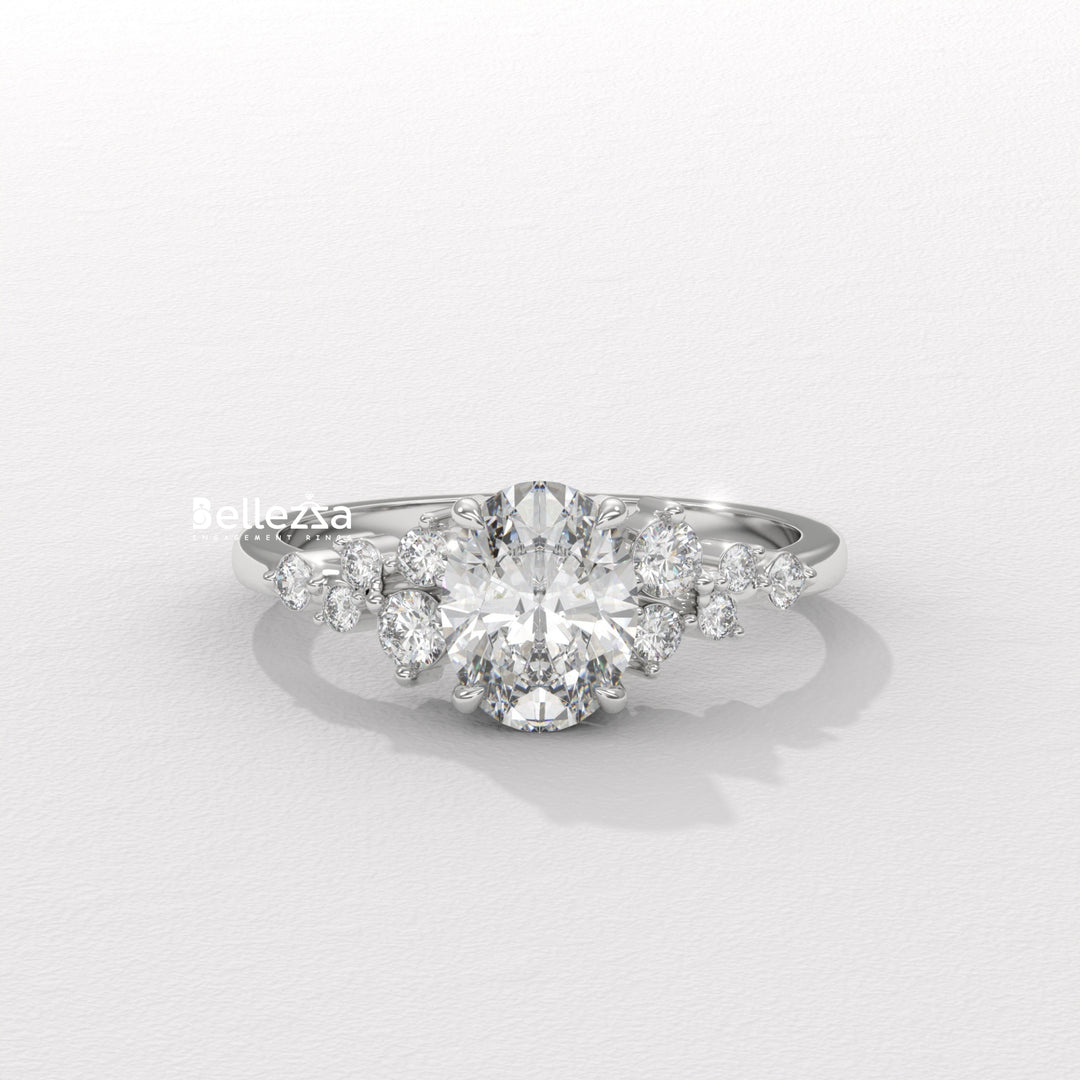 1.50-2.50CT Oval Diamond Cluster Setting Lab Grown Engagement Ring