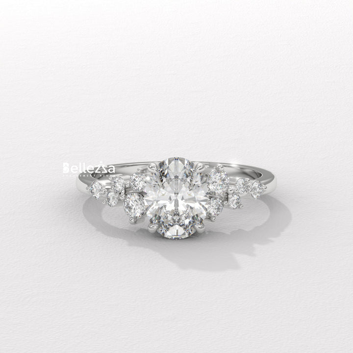 1.50-2.50CT Oval Diamond Cluster Setting Lab Grown Engagement Ring