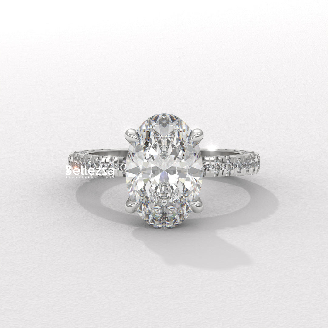 2.50-3.50CT Oval Diamond Three Side Pave Setting Lab Grown Engagement Ring