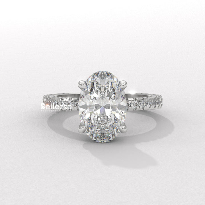 2.50-3.50CT Oval Diamond Three Side Pave Setting Lab Grown Engagement Ring