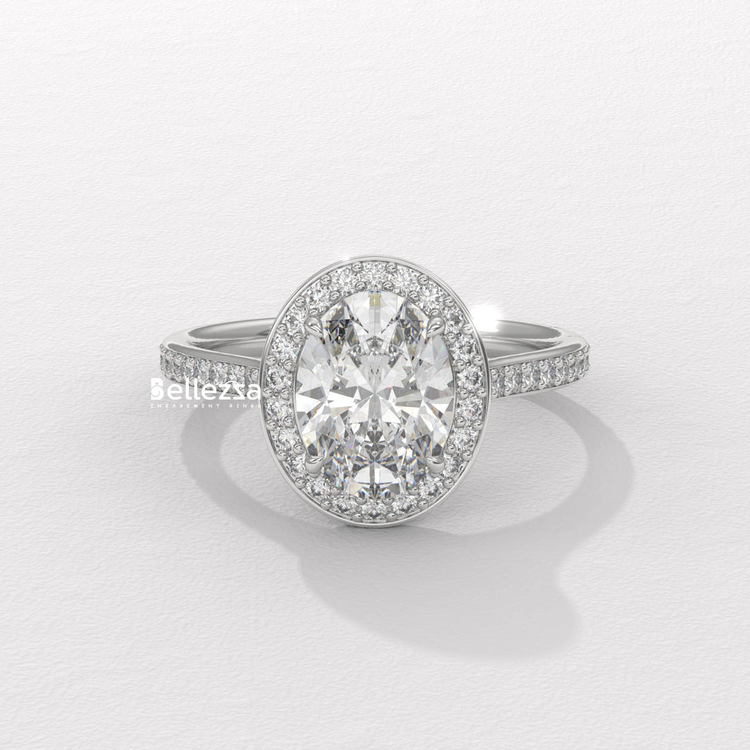 2.0-3.0CT Oval Cut Halo Pave Setting Lab Grown Diamond Engagement Ring