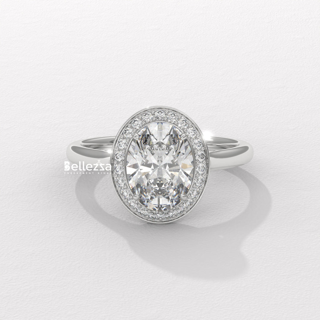 1.50-2.50CT Oval Cut Lab Grown Diamond Halo Setting Engagement Ring