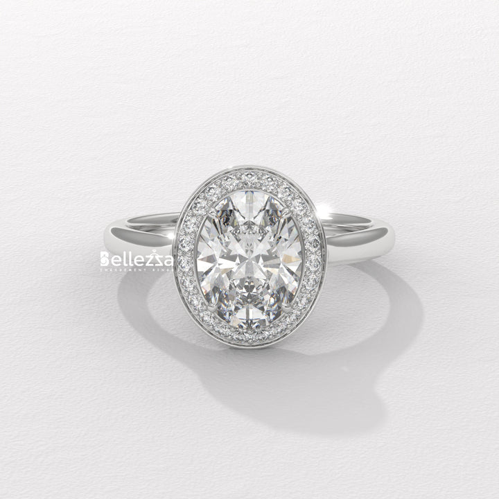 1.50-2.50CT Oval Cut Lab Grown Diamond Halo Setting Engagement Ring