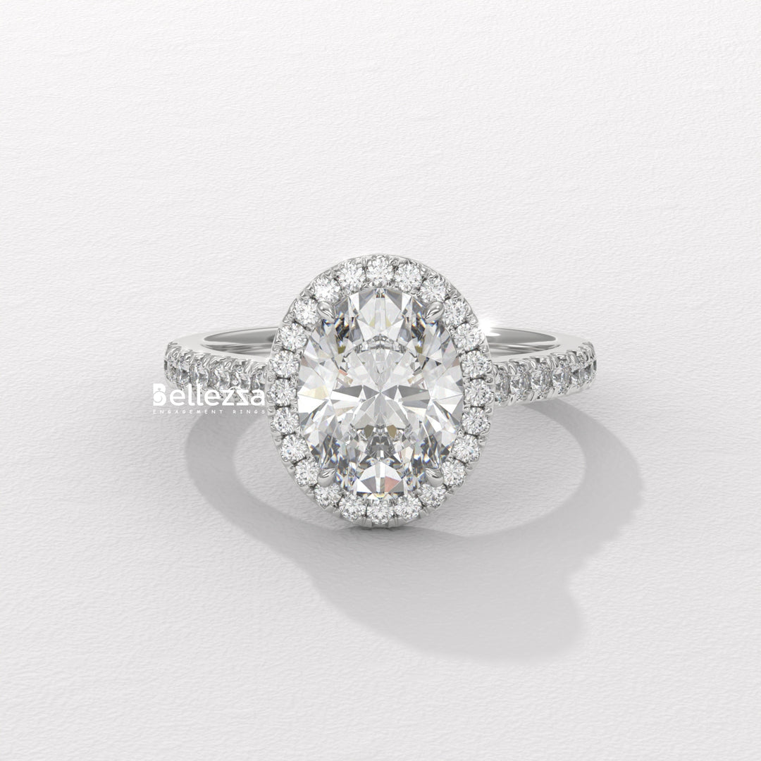 1.50-2.50CT Oval Cut CVD Diamond Halo Pave Setting Engagement Ring