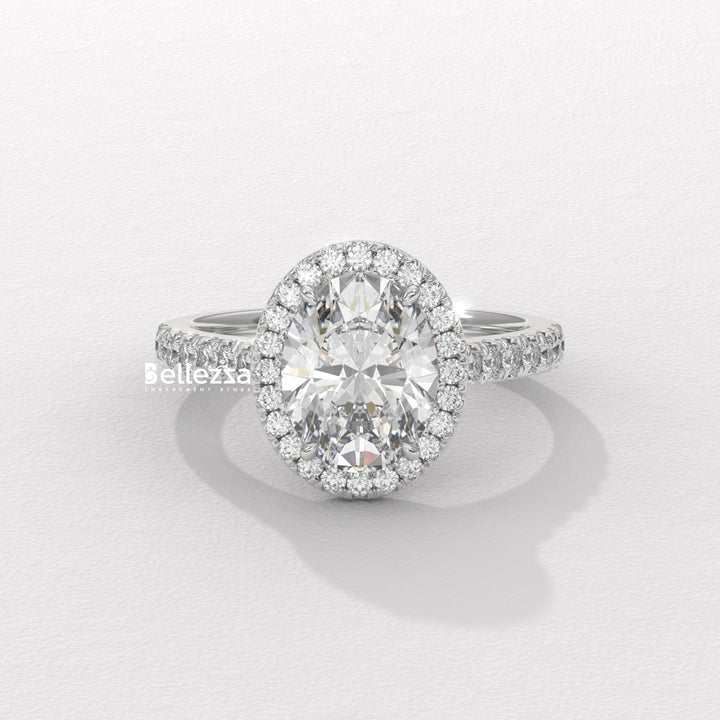 1.50-2.50CT Oval Cut CVD Diamond Halo Pave Setting Engagement Ring