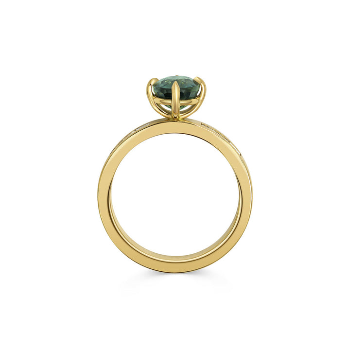 2.0CT Teal Sapphire Oval Cut Channle Setting Lab Grown Engagement Ring