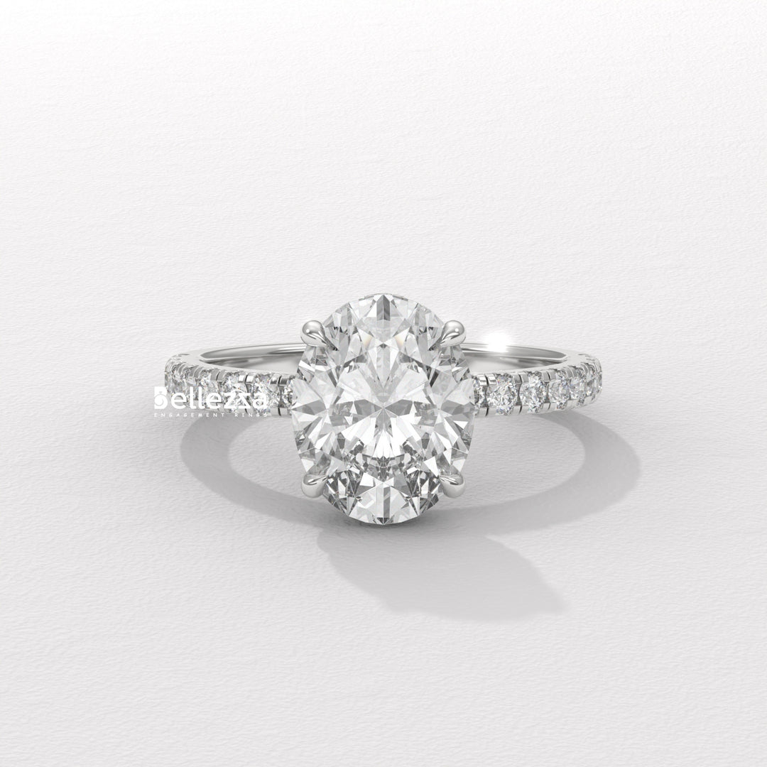 1.50-2.50CT Oval Diamond Pave Setting Lab Grown Engagement Ring