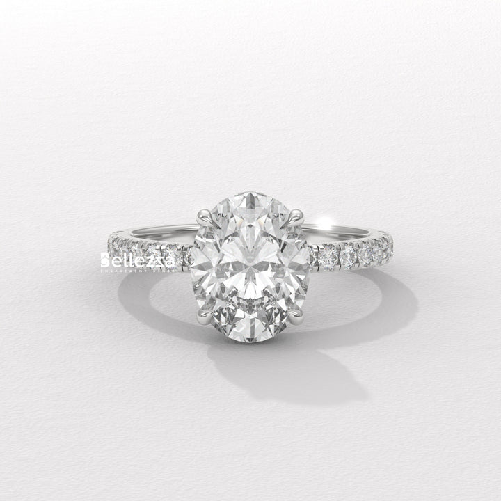 1.50-2.50CT Oval Diamond Pave Setting Lab Grown Engagement Ring