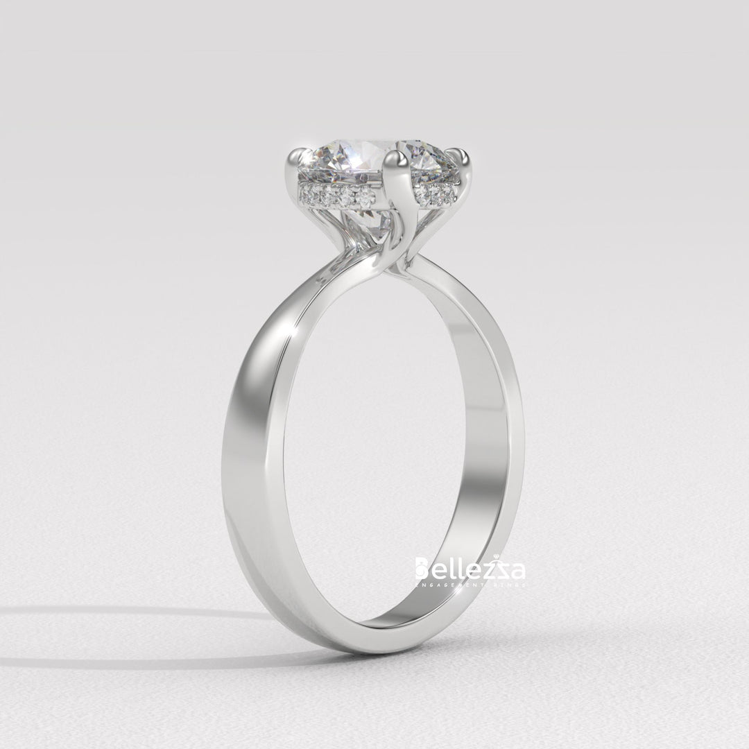 1.0-2.0CT Round Cut Hidden Halo CVD Diamond Engagement Ring