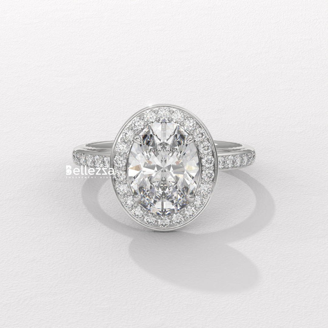 1.50-2.50CT Oval Cut CVD Diamond Halo Setting Engagement Ring