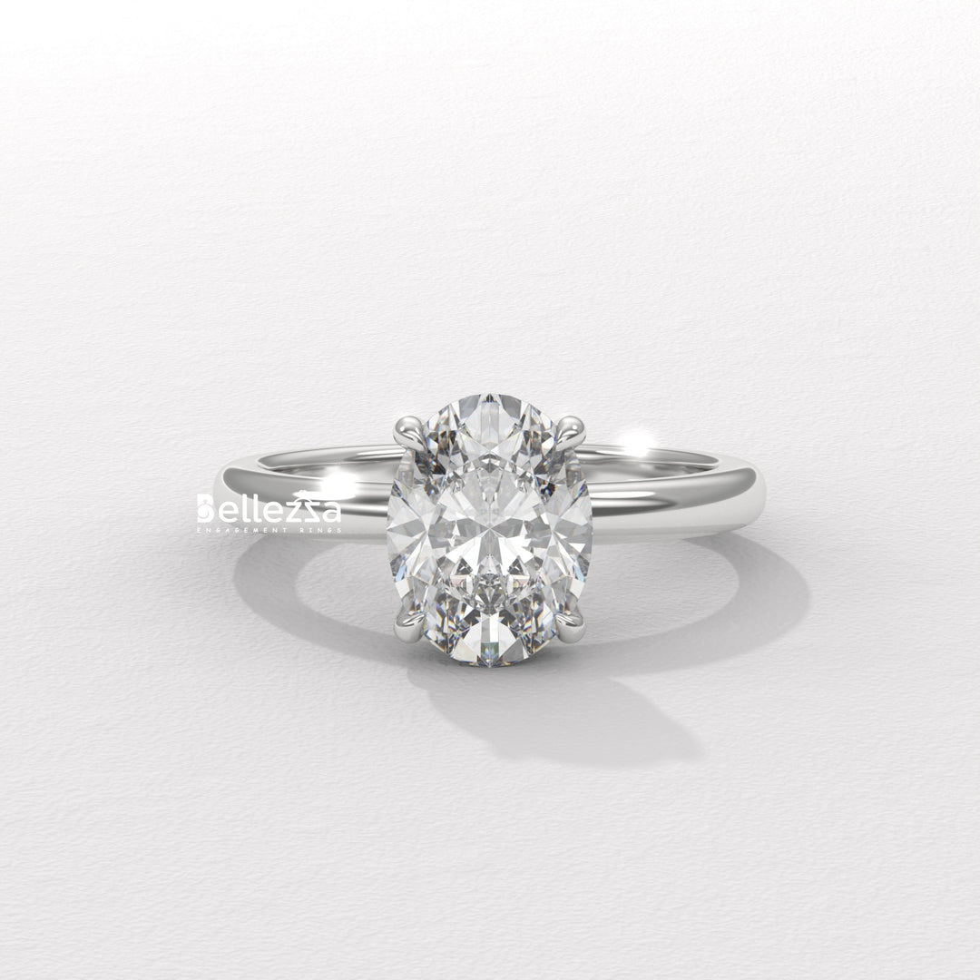 1.0-2.0CT Oval Cut Hidden Halo Lab Grown Engagement Ring