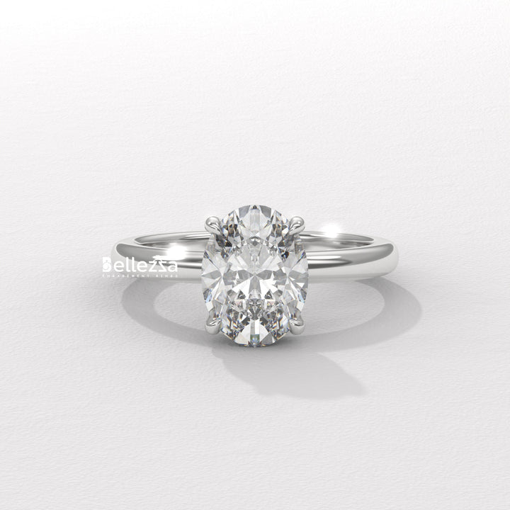 1.0-2.0CT Oval Cut Hidden Halo Lab Grown Engagement Ring