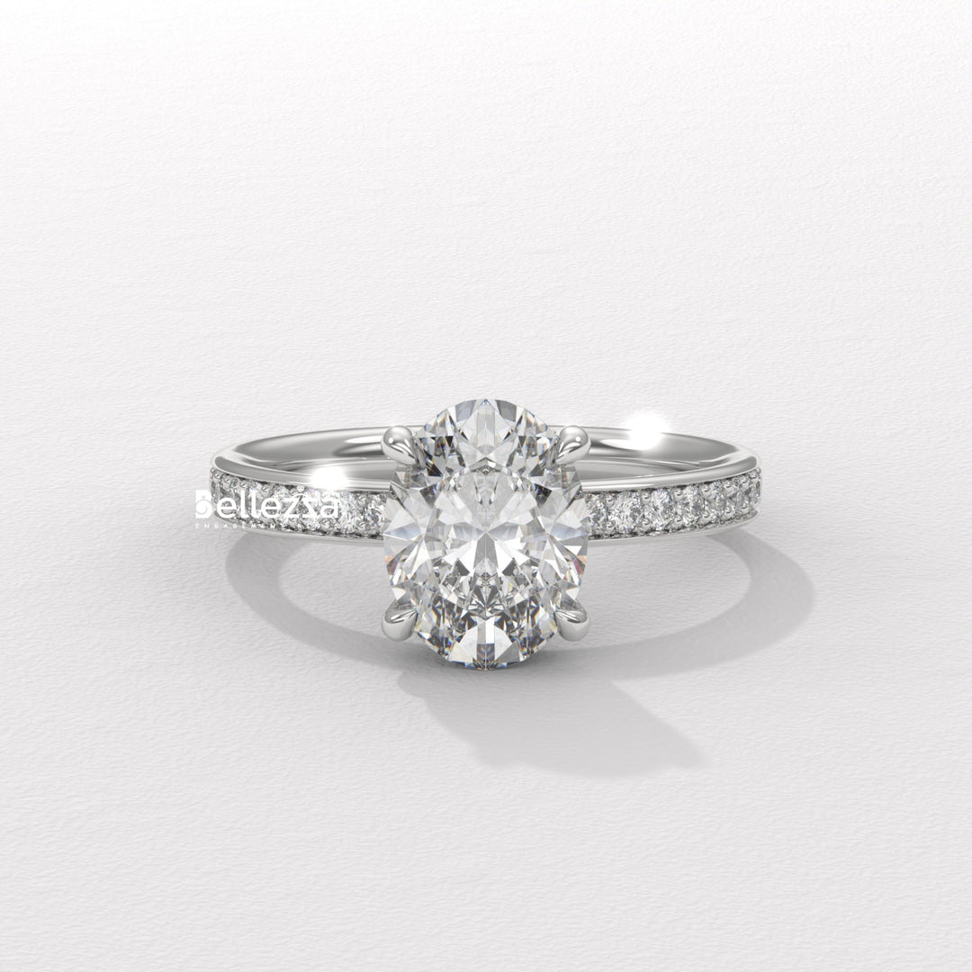 2.0-3.0CT Oval Diamond Pave Setting Lab Grown Engagement Ring