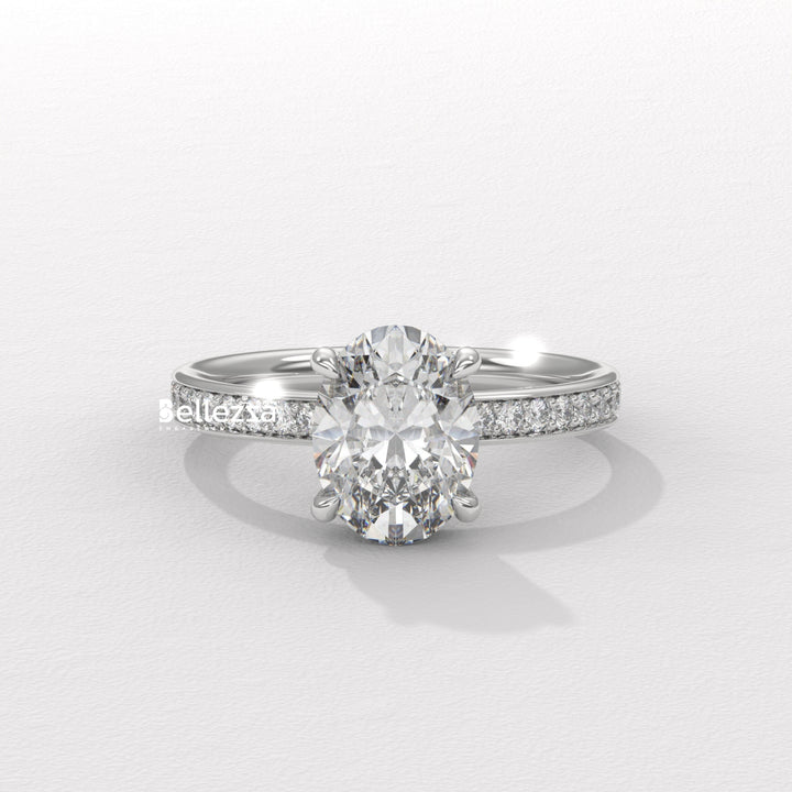2.0-3.0CT Oval Diamond Pave Setting Lab Grown Engagement Ring