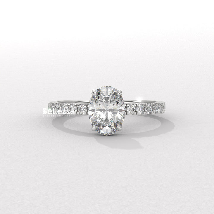 1.0-2.0CT Oval Daimond Pave Setting Lab Grown Engagement Ring