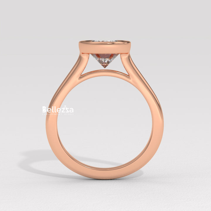 1.0-2.0CT Oval Diamond Bezel Setting Solitaire Lab Grown Engagement Ring