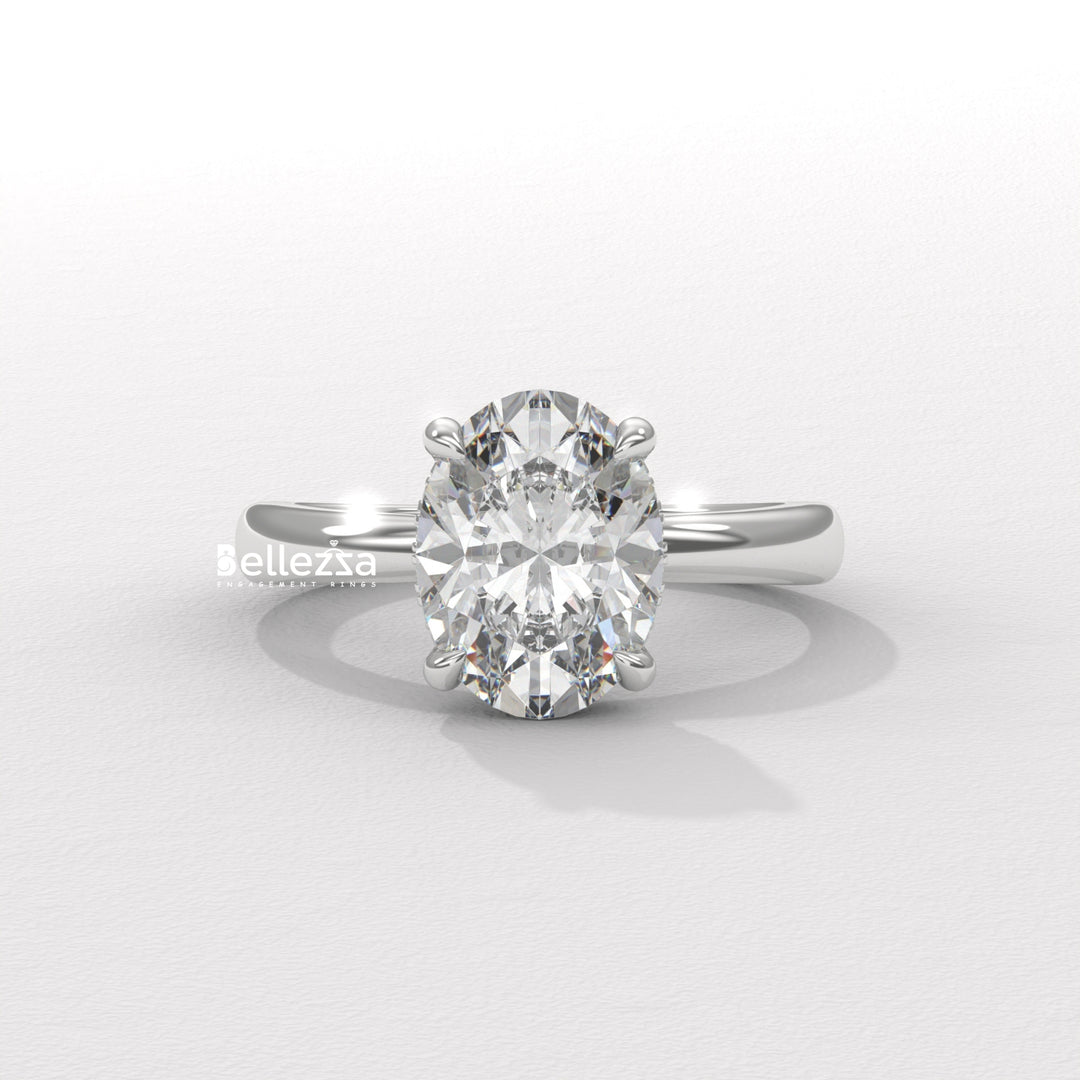 1.50-2.50CT Oval Cut Hidden Halo CVD Diamond Engagement Ring