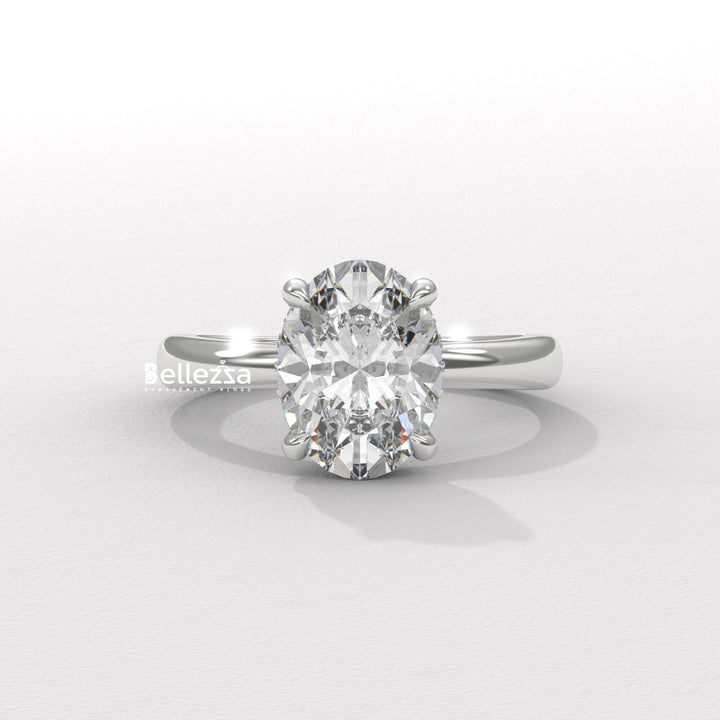 1.50-2.50CT Oval Cut Hidden Halo CVD Diamond Engagement Ring
