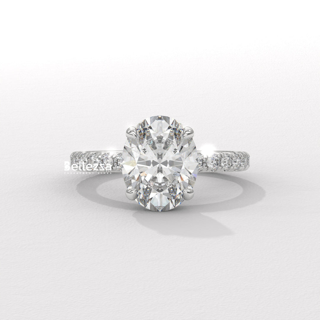 1.50-2.50CT Oval Cut CVD Diamond Pave Setting Engagement Ring