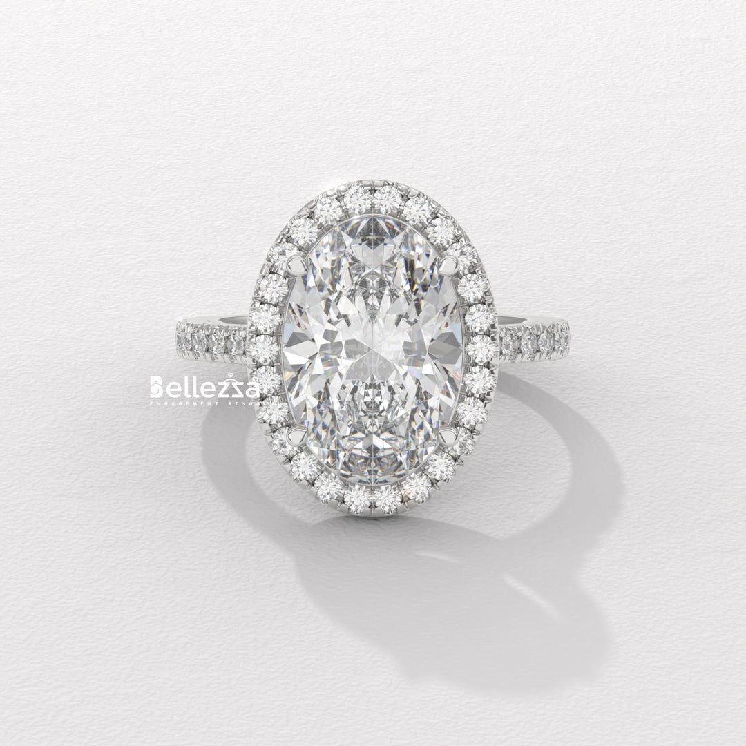 3.0-3.50CT Oval Cut CVD Diamond Halo Pave Setting Engagement Ring