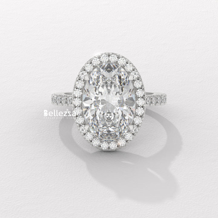 3.0-3.50CT Oval Cut CVD Diamond Halo Pave Setting Engagement Ring