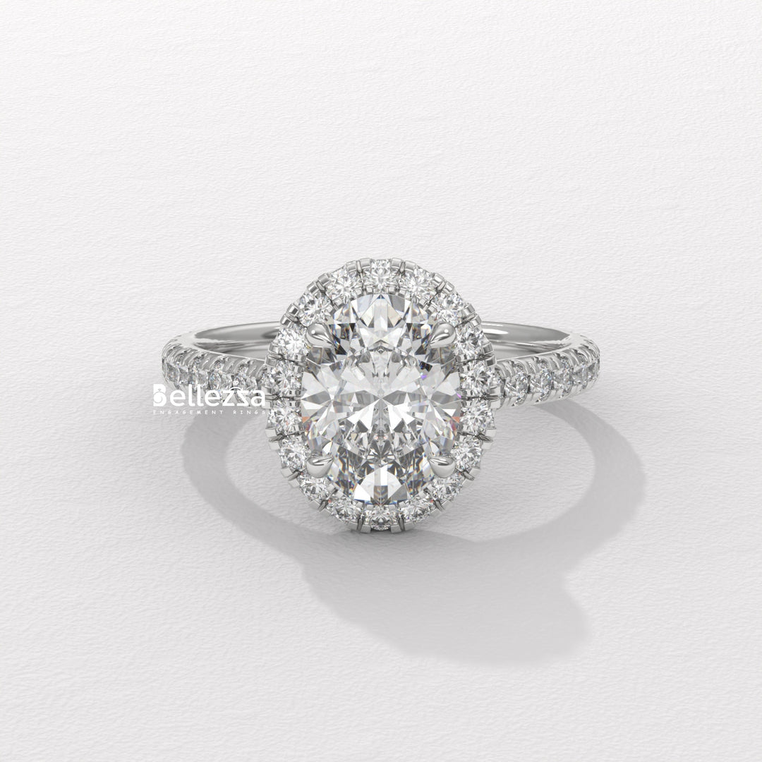 1.50-2.50CT Oval Cut CVD Diamond Halo Pave Setting Engagement Ring