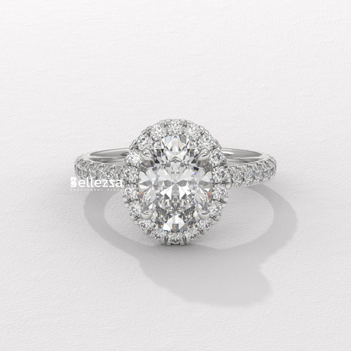 1.50-2.50CT Oval Cut CVD Diamond Halo Pave Setting Engagement Ring