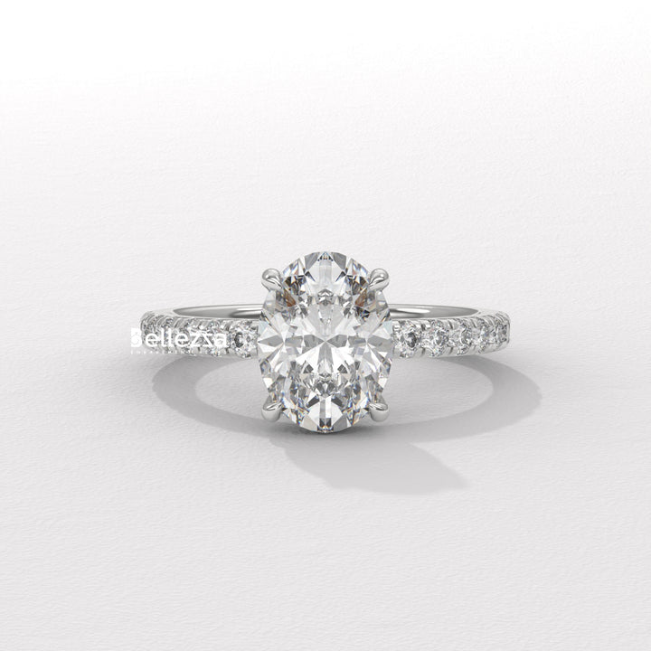 1.0-2.0CT Oval Cut CVD Diamond Pave Setting Engagement Ring