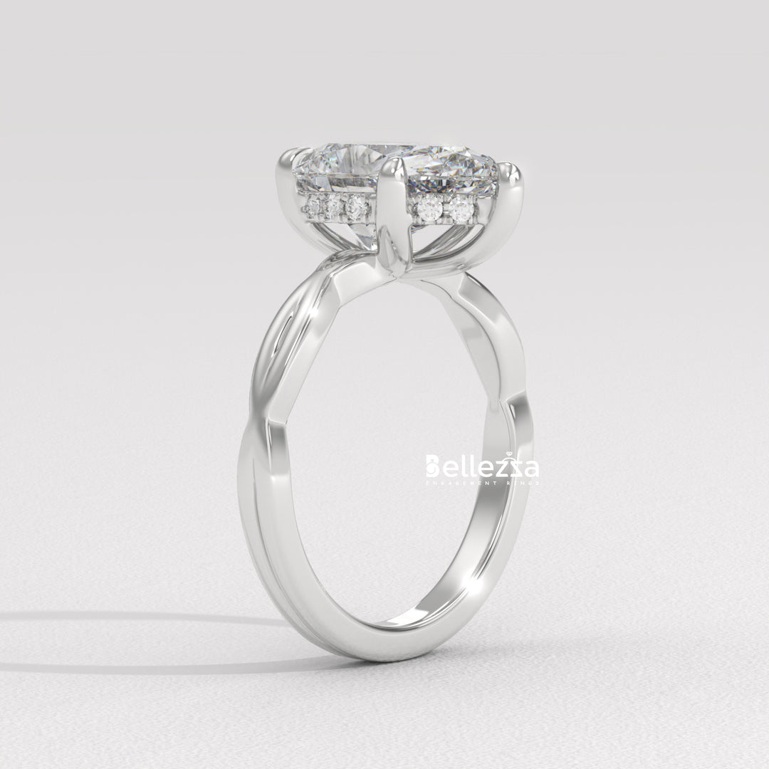 1.50-2.50CT Pear Cut Twisted Hidden Halo CVD Diamond Engagement Ring