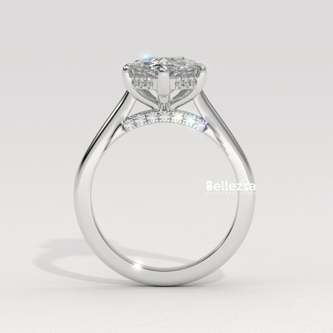 1.50-2.50CT Pear Cut CVD Diamond Hidden Halo Engagement Ring