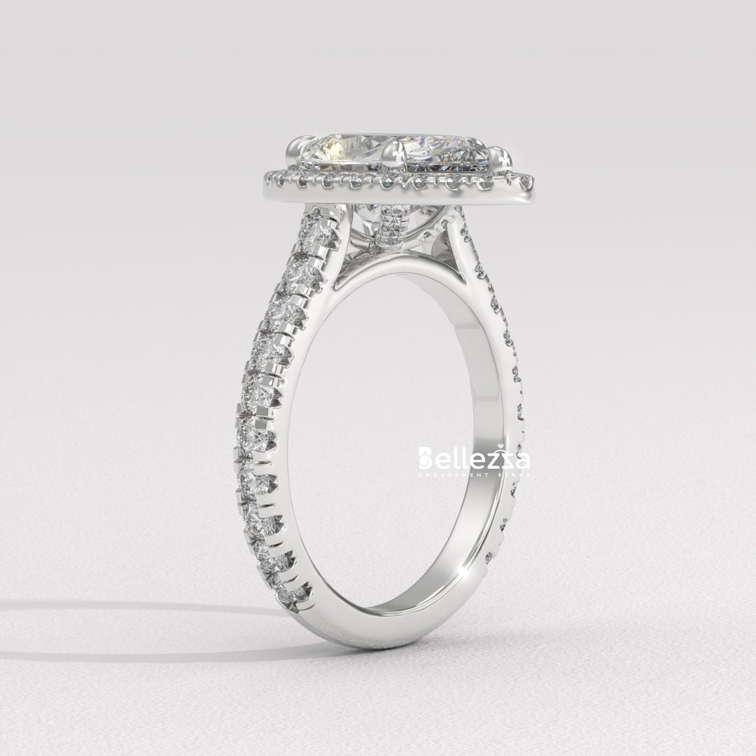1.50-2.50CT Pear Cut CVD Diamond Halo Pave Setting Engagement Ring