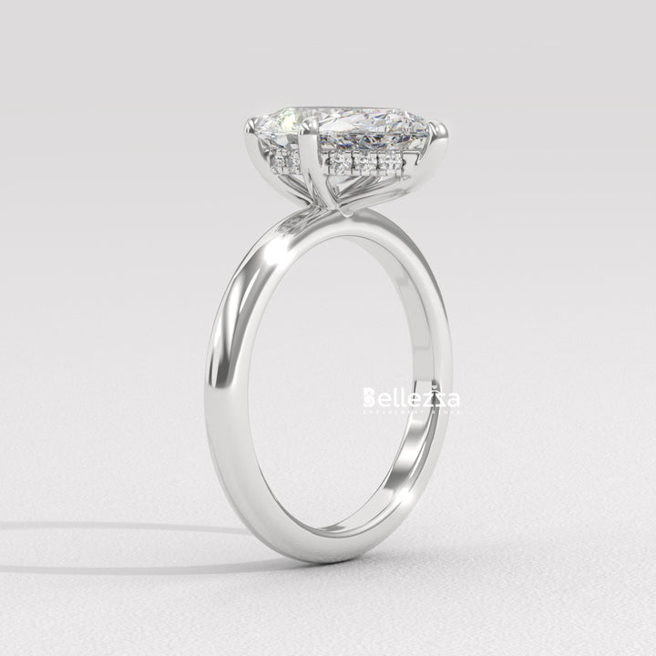 2.0-3.0CT Pear Cut Hidden Halo CVD Diamond Engagement Ring