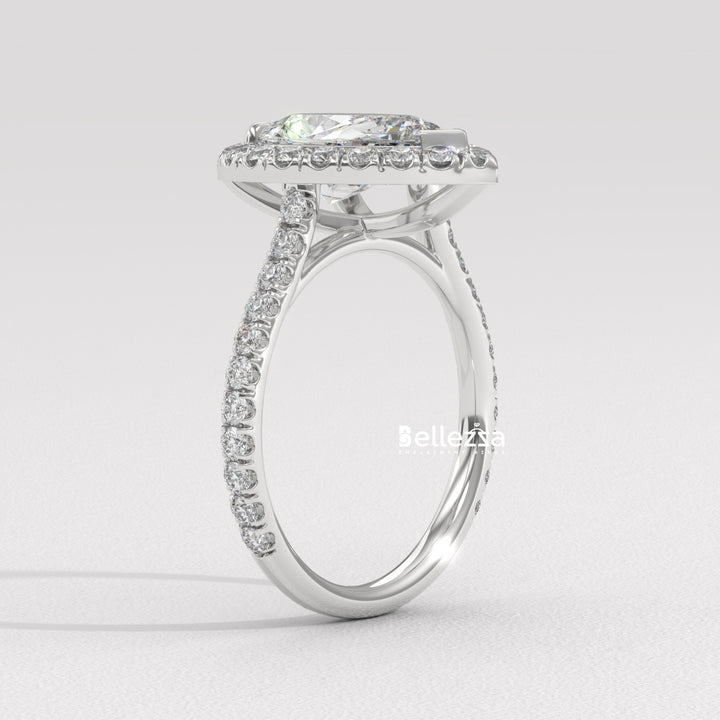 2.0-3.0CT Pear Cut Diamond Halo Pave Setting Lab Grown Engagement Ring