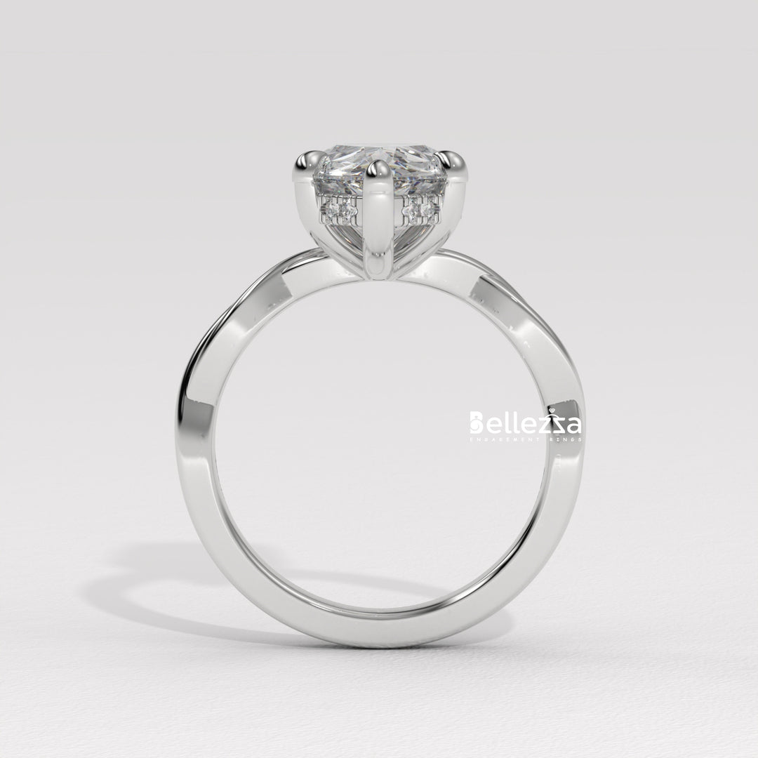 1.50-2.50CT Pear Cut Twisted Hidden Halo CVD Diamond Engagement Ring