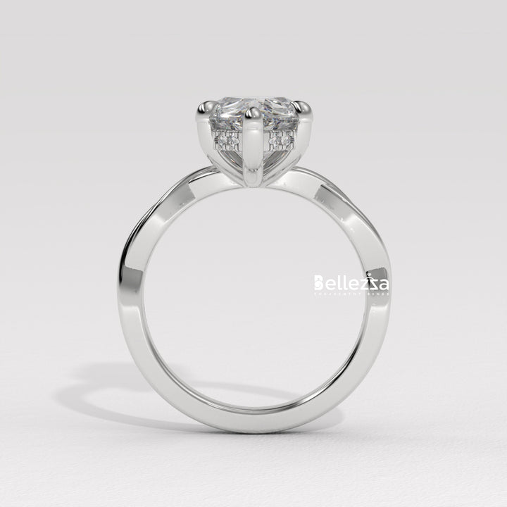 1.50-2.50CT Pear Cut Twisted Hidden Halo CVD Diamond Engagement Ring