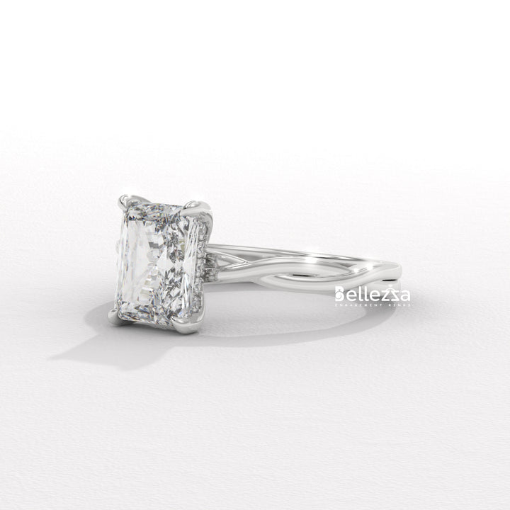 2.0-3.0CT Radiant Diamond Twisted Hidden Halo Lab Grown Engagement Ring