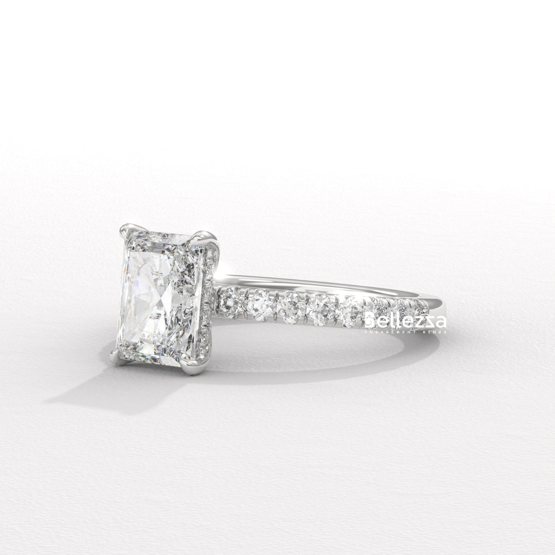 1.50-2.50CT Radiant Cut Hidden Halo Lab Grown Engagement Ring